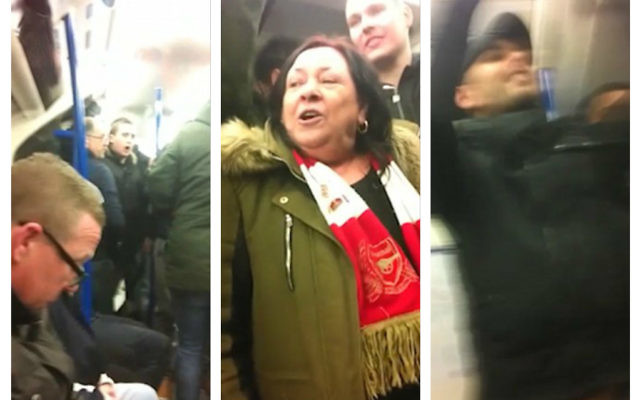 Arsenal fans in the train during the antisemitic song sing