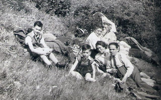 Robert Somlo’s family in 1941. From left: Tamás, 11, Robert, then five, his mother Klara Breuer Somló and his father Ödön Somló. Behind are two aunts who were murdered in Auschwitz
