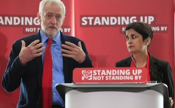 Jeremy Corbyn with Shami Chakrabarti at the enquiry into Labour anti-Semitism 
