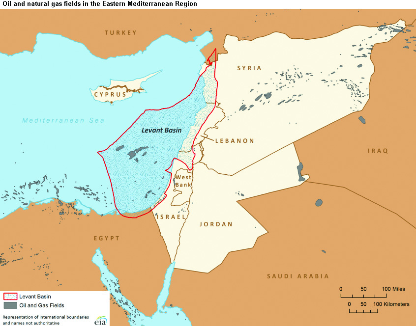 Map showing the possible extent of natural-gas deposits off Israel’s coast