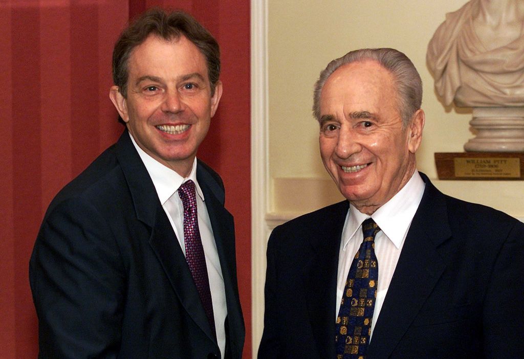 Tony Blair meeting former Israeli President Shimon Peres. (Photo credit should read: PA Wire) 