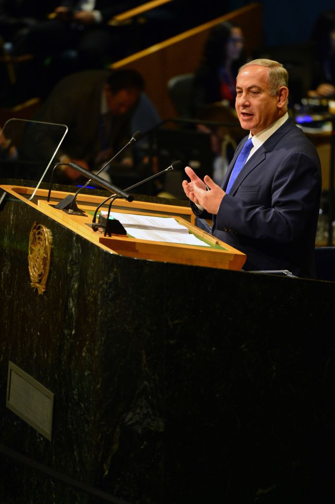 Israeli Prime Minister Benjamin Netanyahu adresses the 71st UN general assembly debate at the UN headquarters in New York (Photo by Kobi Gideon / GPO via JINIPIX)