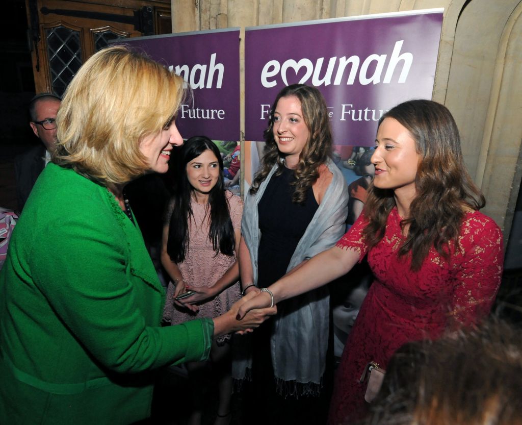 Amber Rudd with Sara Kulp, Lauren Keiles and Adina Sheldon at British Emunah’s dinner which raised £400k for vulnerable children in Israel.  Photo: John Rifkin 