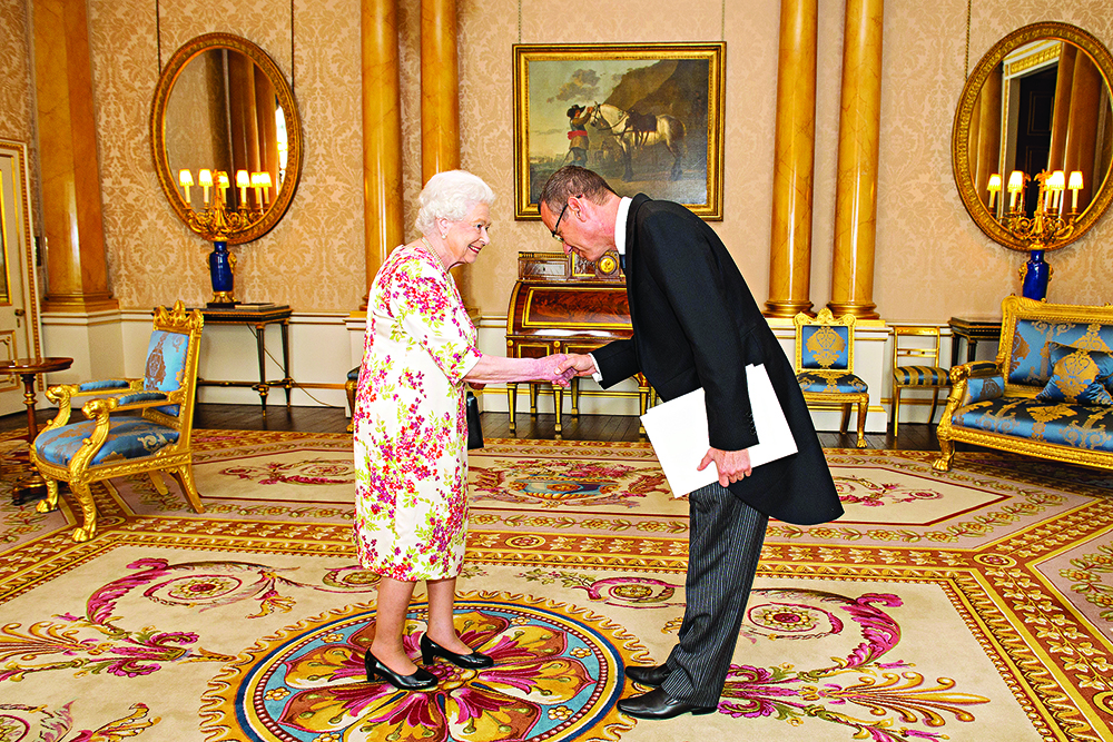 Ambassador of Israel Mark Regev meets Queen Elizabeth II during a private audience at Buckingham Palace, London.