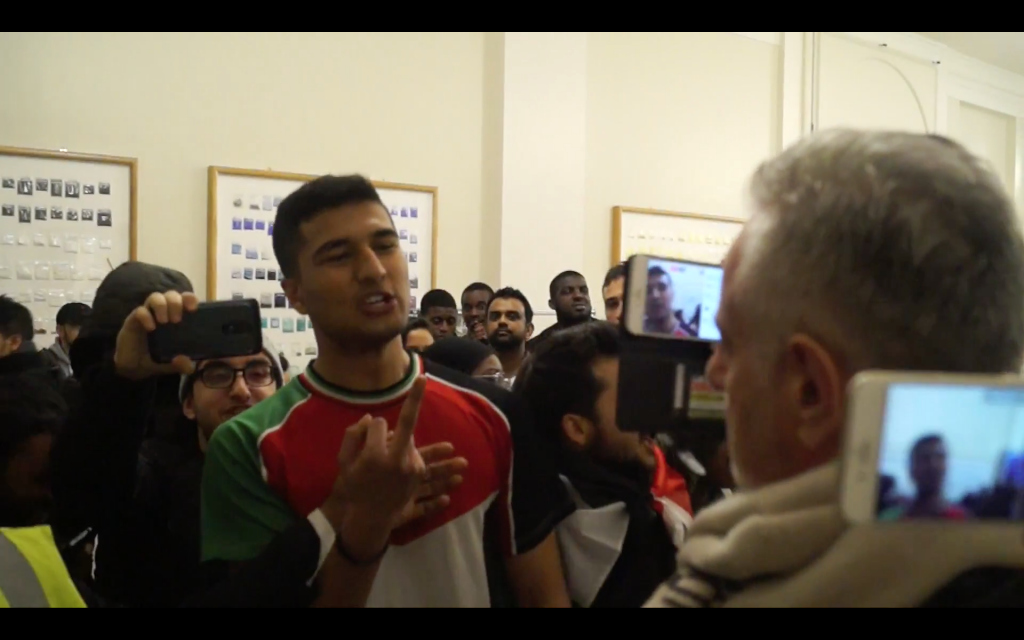 Pro and anti-Israel activists clashed inside the building where the meeting was taking place 
