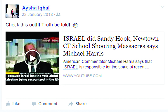 The post claiming "Israel did Sandy Hook"