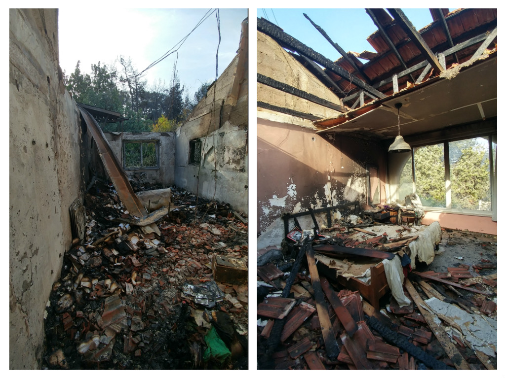 Aaron Prais 's house in Zichron Yaakov, following the devastation of the fire 