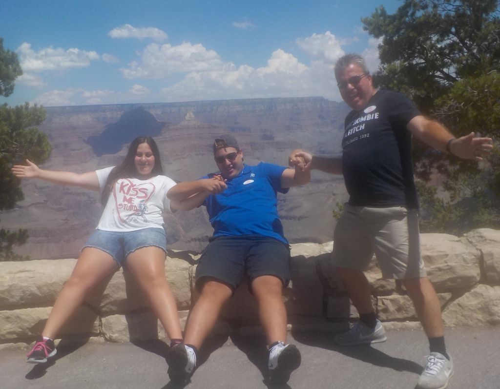 Neil avoiding the drop at the Canyon with his children Rachel and Jamie