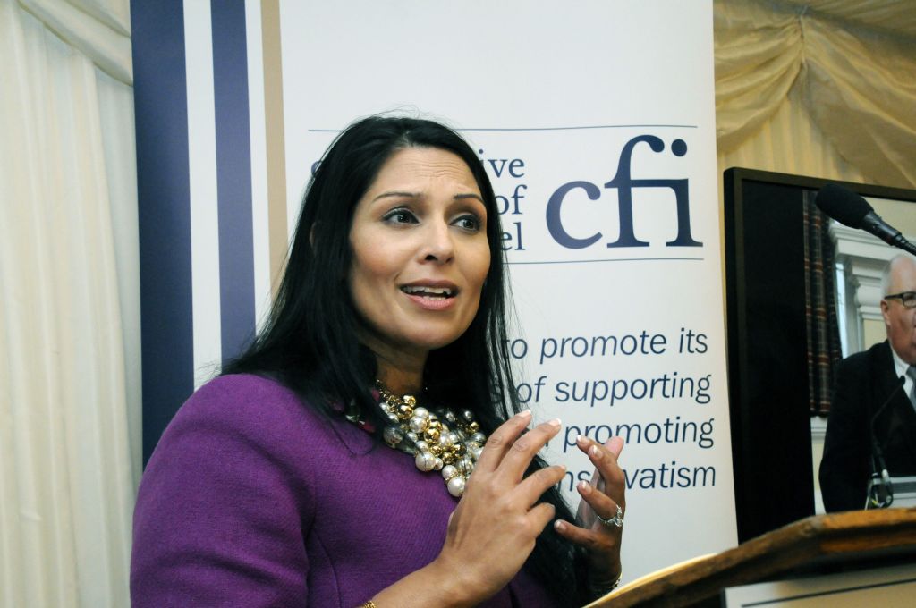 Priti Patel addressing the CFI reception 