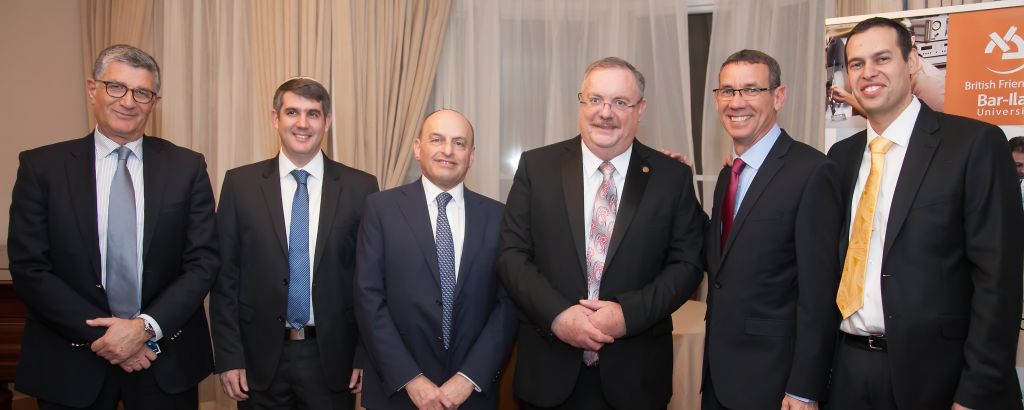 From left to right. Haim Tomer, Ex head of intelligence of the mossad, prof. Lindel, Romie Tager, QC, Prod Hershkovitz, President of BIU, Ambassador Regev, Shlomo Rechtschaffen 