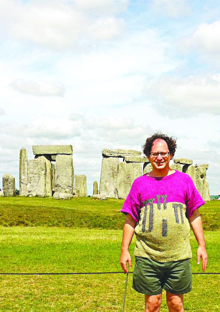 Sam Barsky sporting a Stone Henge jumper... at the historic English site 