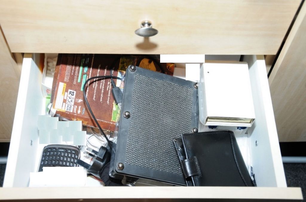 A drawer where a pipe bomb was found in the bedroom of a teenager, as he has avoided a prison sentence. (Photo credit: North East CTU/PA Wire) 