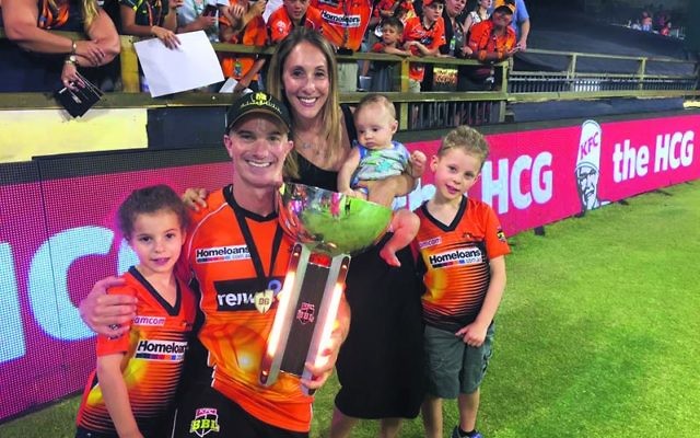 Klinger With his family after winning the BBL for the Perth Scorchers