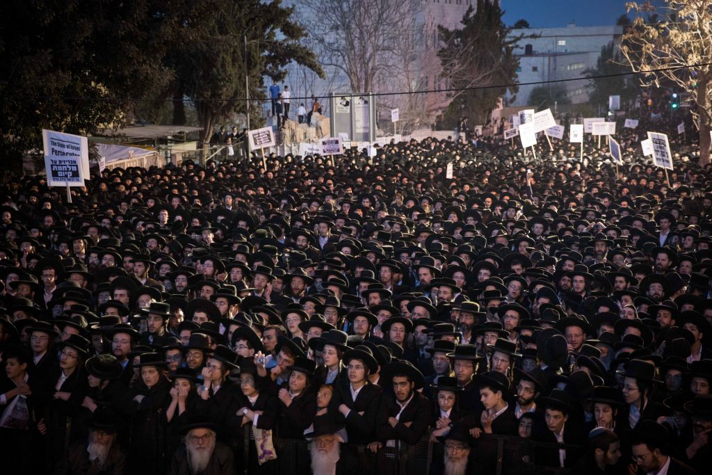 Thousands of ultra orthodox Jews protest the arrest of ultra-Orthodox draft dodgers, as they attend a rally against army recruitment in Jerusalem. (Photo by: JINIPIX) 