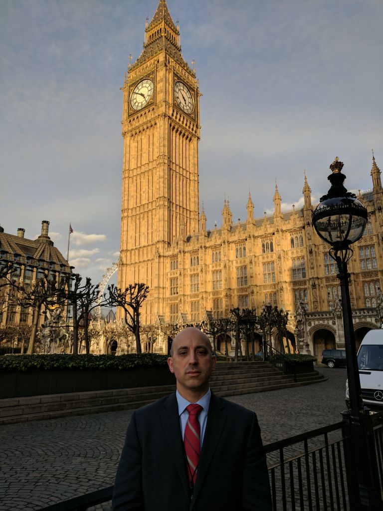Jonathan Greenblatt in London, outside the Houses of Parliament 