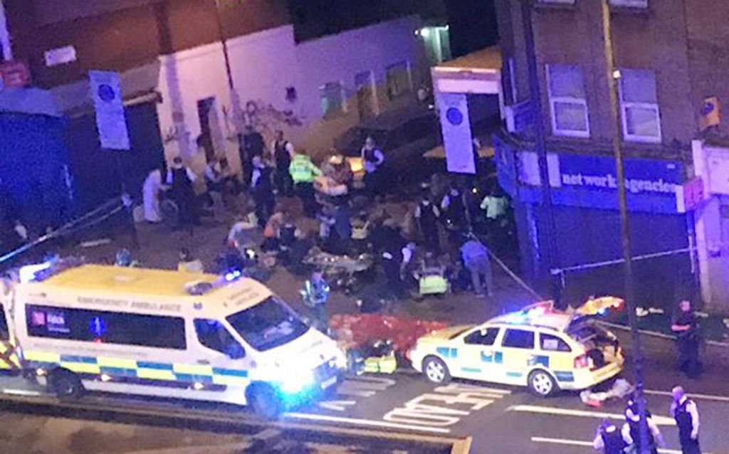 Picture taken with permission from the Twitter feed of Thomas Van Hulle @Thomasvanhulle showing police activity on the Seven Sisters Road in north London, where one person has been arrested after a vehicle struck pedestrians, leaving "a number of casualties". Photo credit: Thomas Van Hulle @Thomasvanhulle/PA Wire 