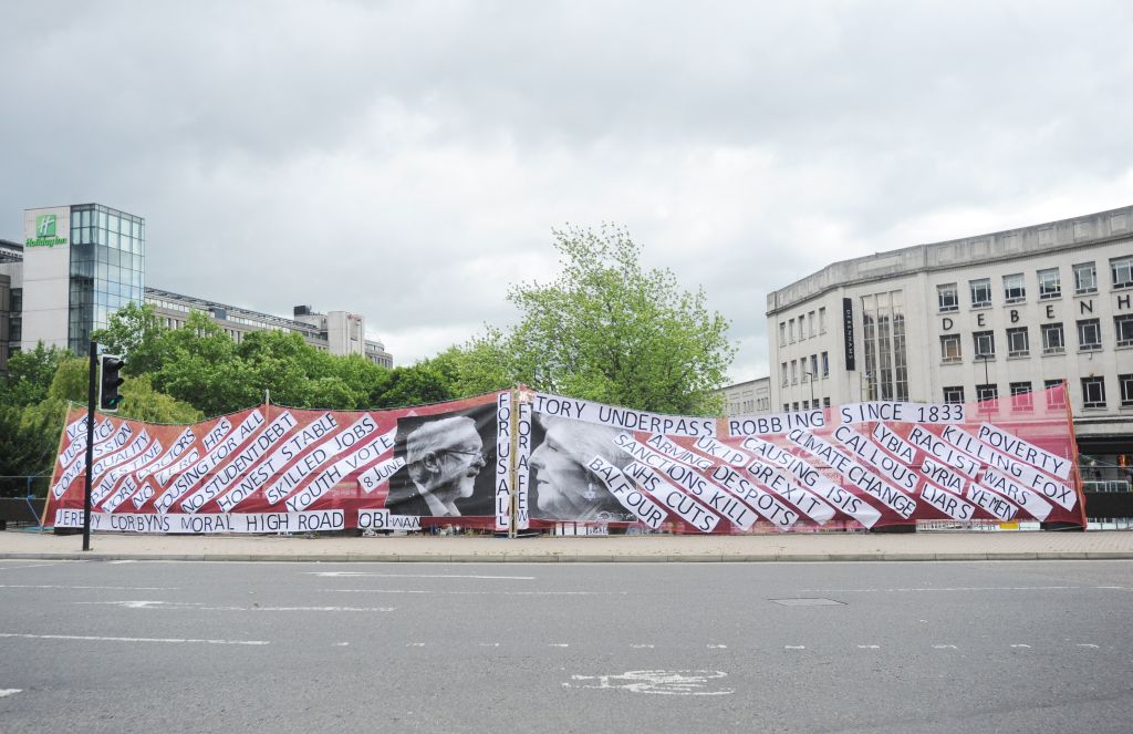 The roundabout in Bristol, featuring the controversial poster Credit Jennie Banks/Bristol Post