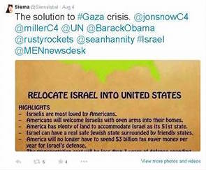 Dr Siema Iqbal tweet calling for Israel's relocation to the United States