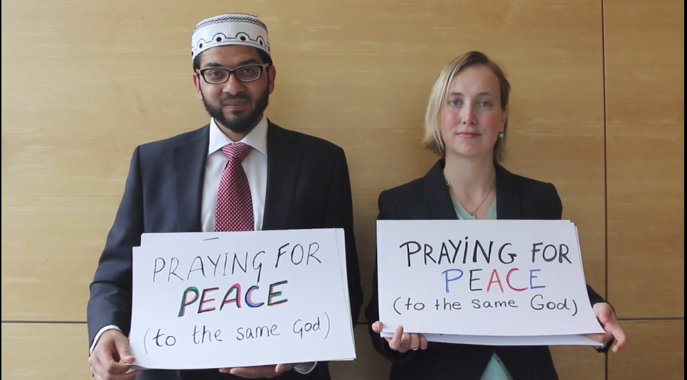 Praying for peace, together. Left, Imam Qari Asim and right, Rabbi Esther Hugenholtz