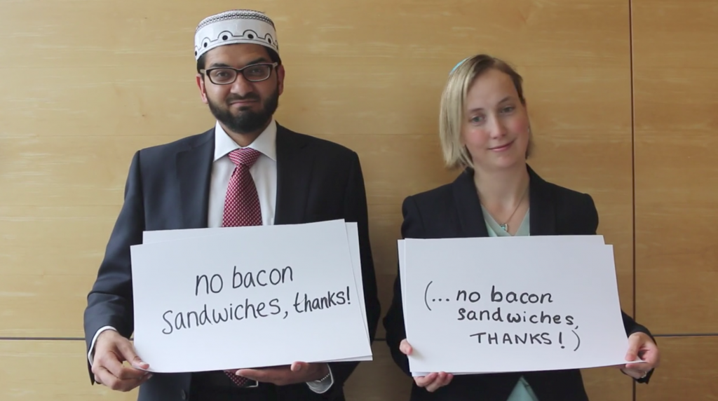 No bacon sandwiches please! Left, Imam Qari Asim and right, Rabbi Esther Hugenholtz
