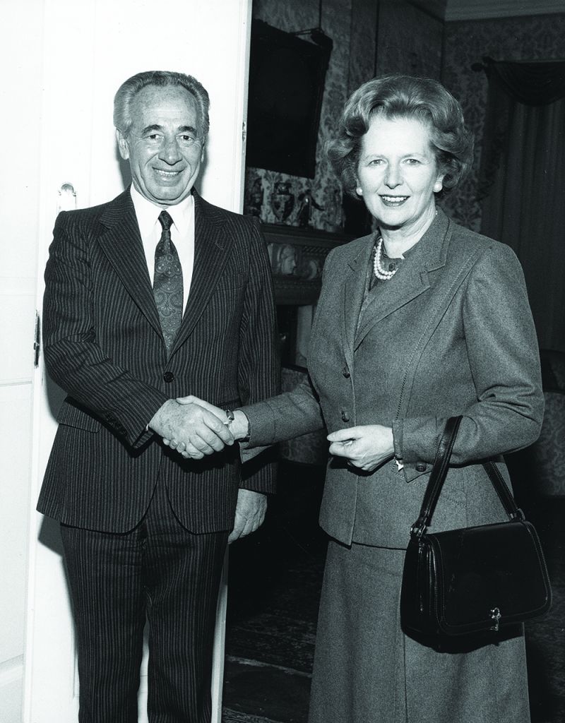 A successful visit: Thatcher with Shimon Peres in 1985 