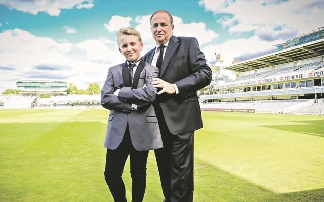 Oliver - and dad George - at Lords for Oliver's barmitzvah