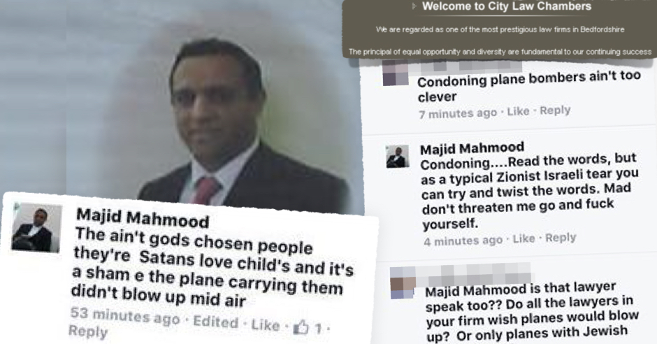 Majid-Mahmood with some of his tweets. Picture credit: Campaign Against Antisemitism