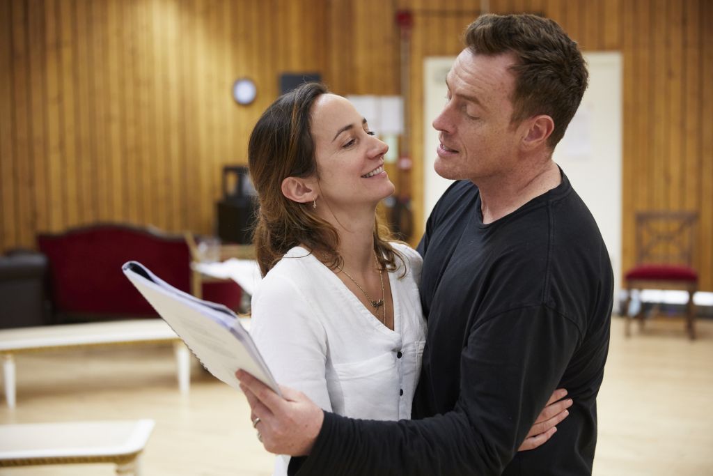  Lydia Leonard and Toby Stephens as diplomat couple Mona Juul and Terje Rod-Larsen, in rehearsal for Oslo