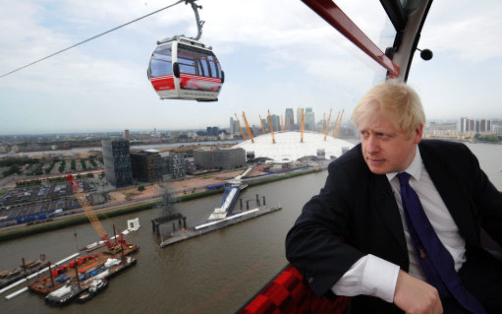 Boris Johnson on the Emirates Air Line cable car