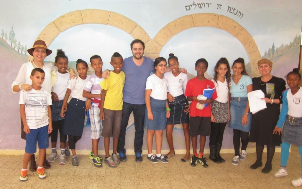 Richard with students from Netzach Yisrael school and (far left) Ayala 'Phantom Plane' Hagag.