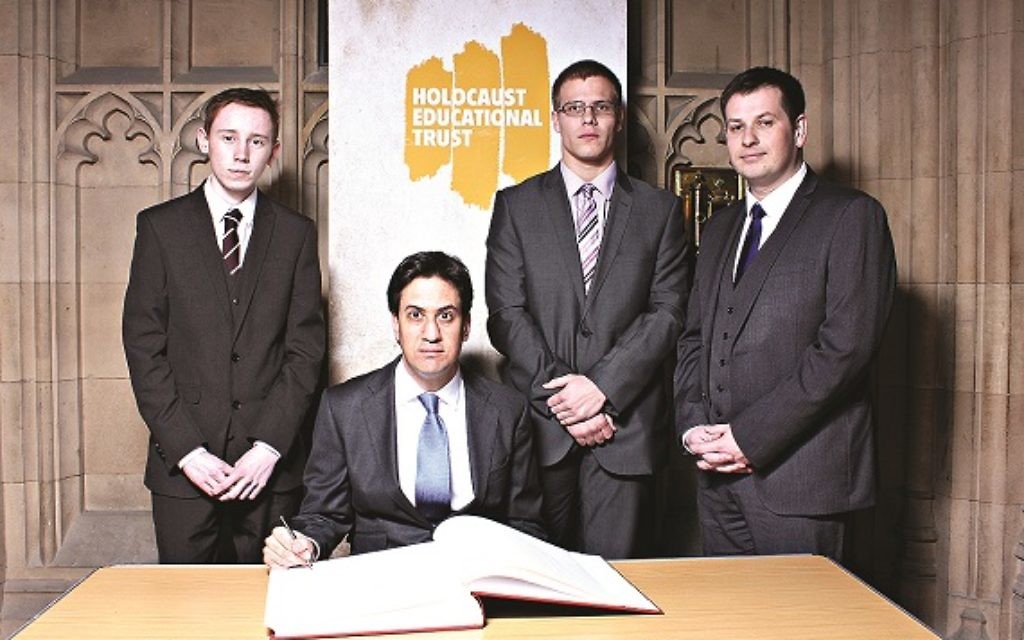 Ed Miliband signing the Holocaust Educational Trust's Book of Commitment
