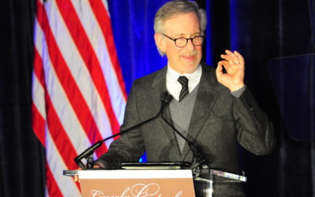 Steven Spielberg is honored with the Abraham Lincoln Leadership Award by the Abraham Lincoln Presidential Library Foundation at Hilton Chicago.