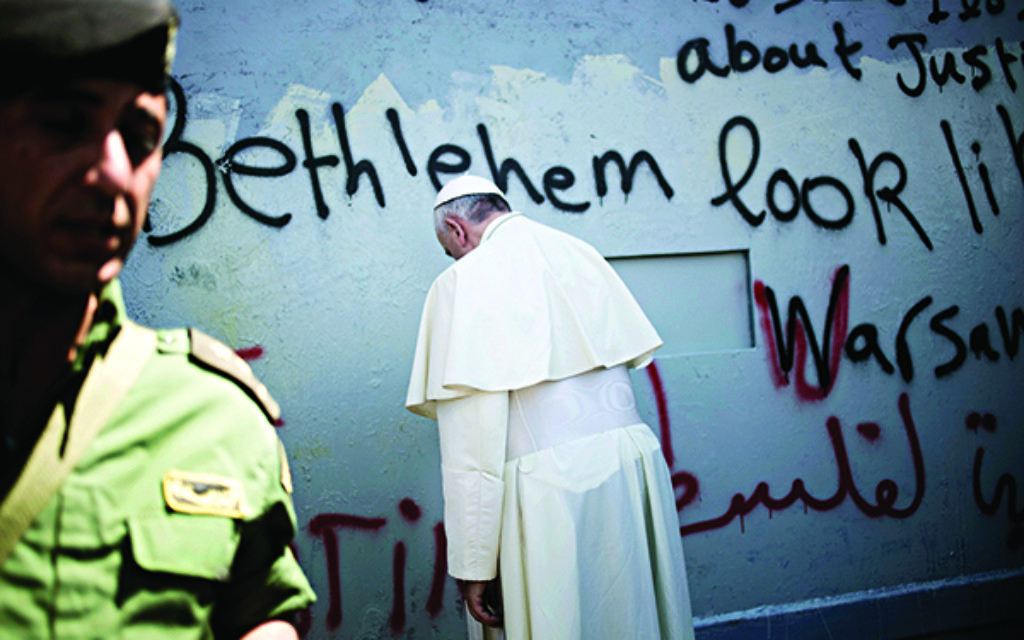 Pope Francis at the separation barrier in Bethlehem.