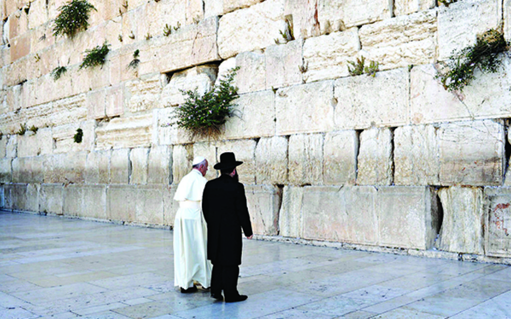 The Pope prays at the Western Wall