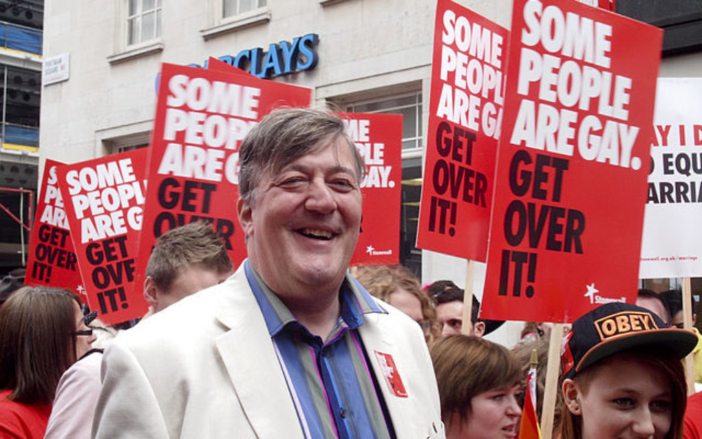 Stephen Fry with Stonewall marchers at London's Pride.