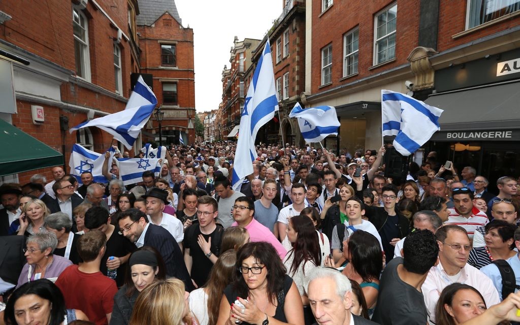 More than 600 people gathered outside London’s Israeli embassy on Wednesday night. 
Picture: Marc Morris