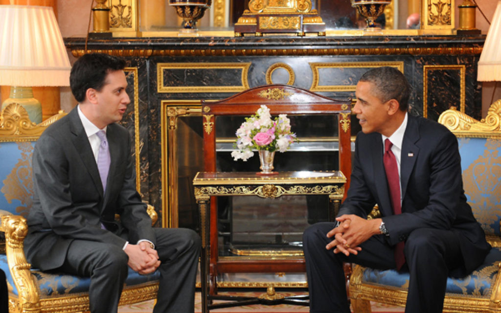 President Barack Obama meeting Ed Miliband at Buckingham Palace in 2011. The Labour leader will arrive at the White House today.