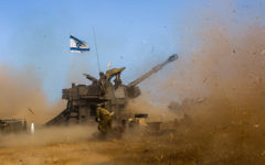 An Israeli tank near the Gaza border