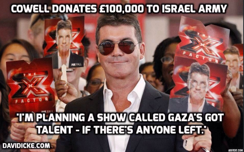 A spoof image attacking Cowell that is circulating on Twitter
