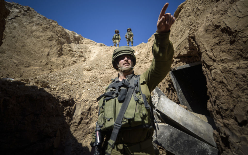 An IDF soldier in a Hamas tunnel in Rafah, Gaza