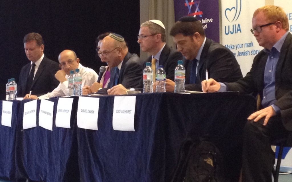 The panel of Jewish leaders included Bicom’s Dermot Kehoe, Gillian Merron of the BoD, Simon Johnson of the Jewish Leadership Council, David Delew of the CST and Michael Wegier of UJIA.