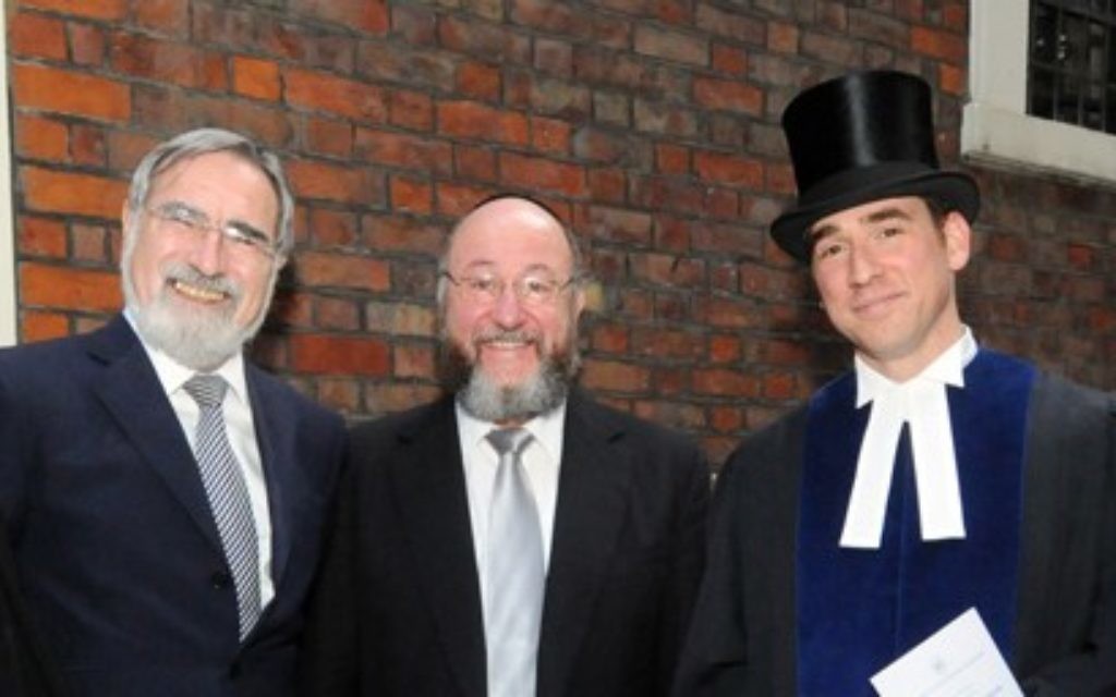 Rabbi Dwek with his predecessor, Rabbi Abraham Levi, former and current chief Rabbis and the Israeli Ambassador to the UK Daniel Taub,