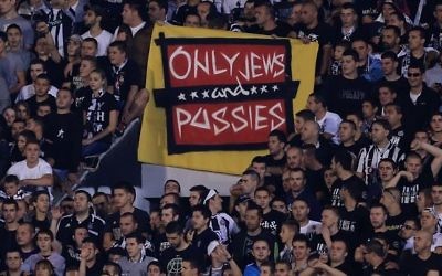Partizan supporters displayed a banner inspired by the Only Fools and Horses logo, although the name was changed to 'Only Jews and Pussies'.