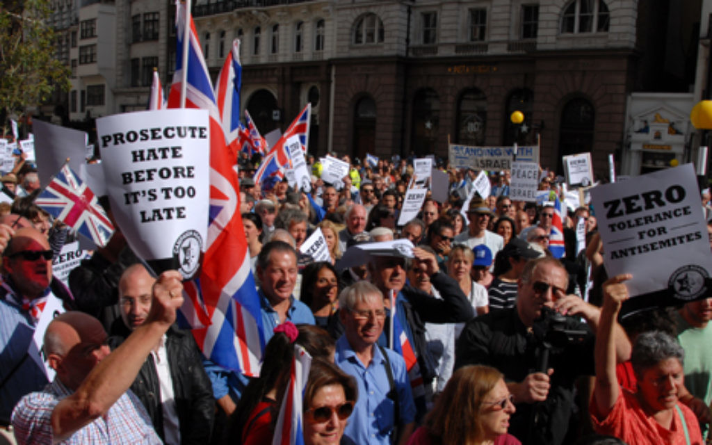 Demonstrators at a London rally  demanding zero tolerance of anti-Semitism.