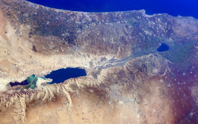 The Jordan River, running  into the Dead Sea, center. (Picture: NASA/Barry Wilmore)