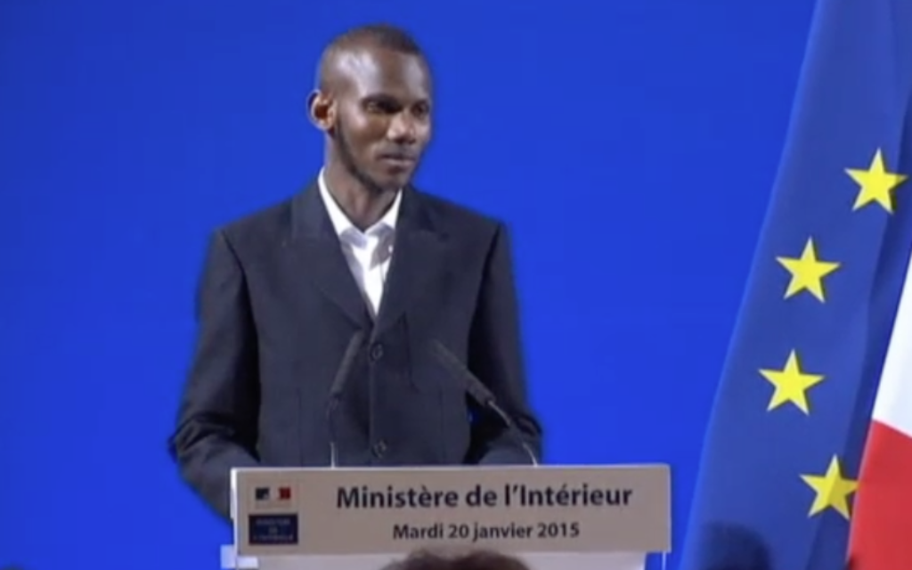 Screenshot from the video of Lassana Bathily receiving his citizenship