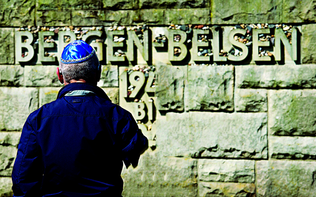 Holocaust survivor at the Bergen-Belsen memorial.
