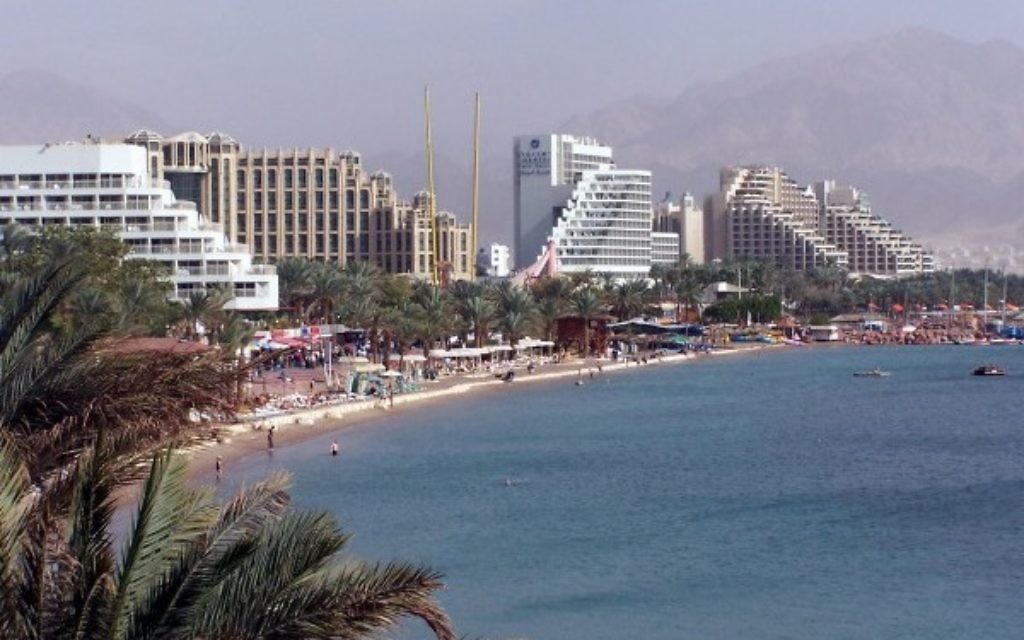 Eilat's big four hotels along the Red Sea coastline.