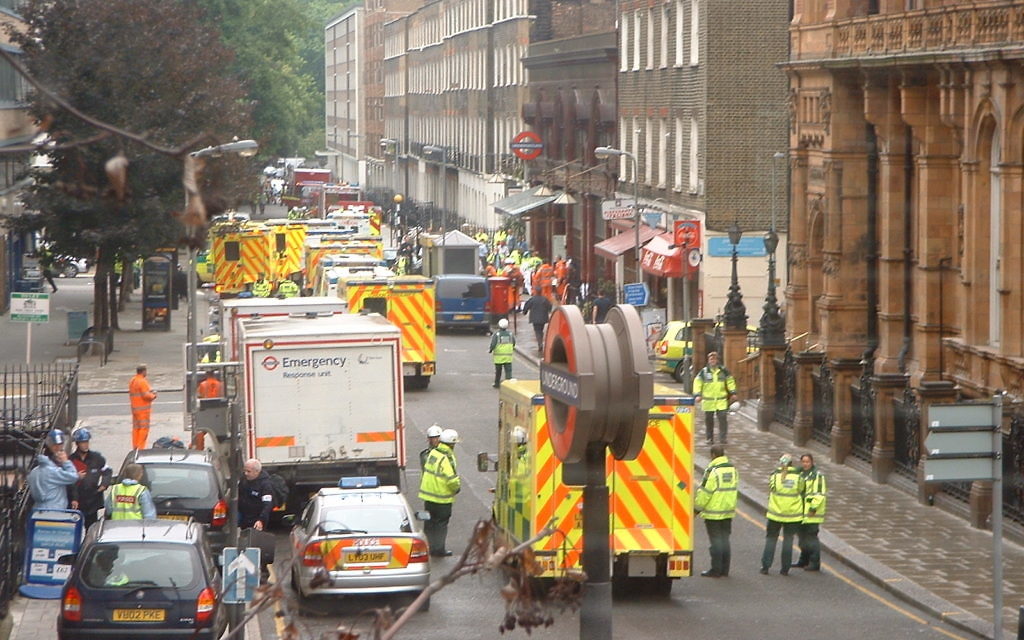 Ambulances at Russell Square, London after the 7th July bombings
