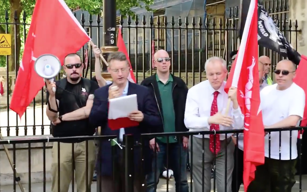 A far right extremist addressing a neo-Nazi rally in Whitehall